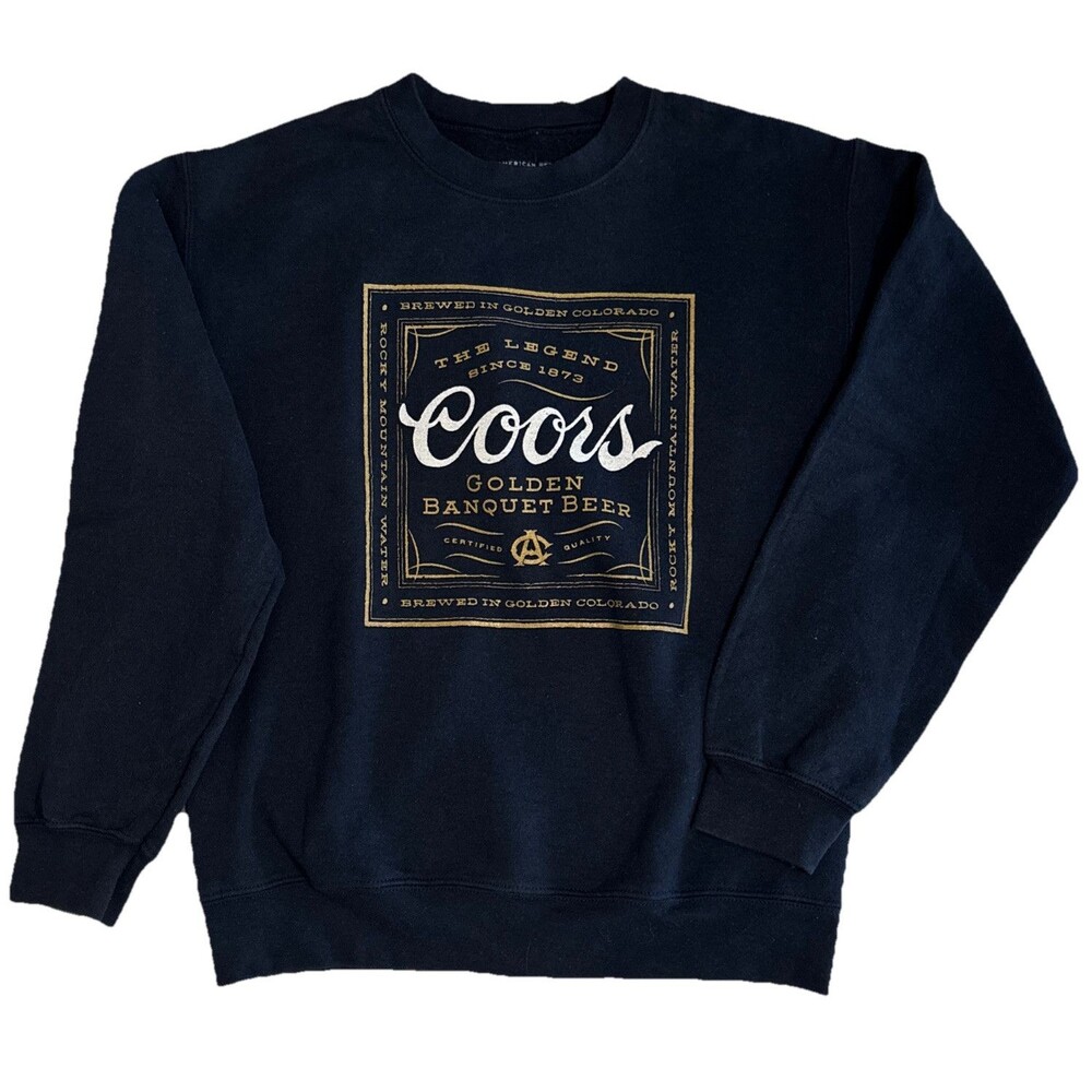 Coors Men Tagless Sweatshirt Small Blue Golden Frame Beer Graphic Long Sleeve